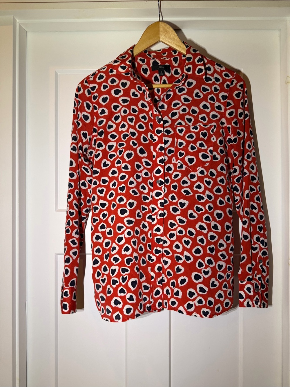J. Crew Red Heart Print Button-Down Shirt